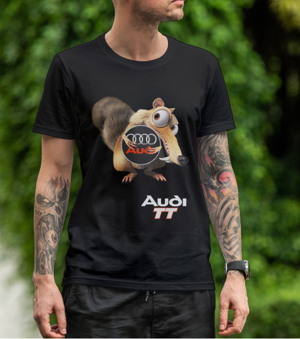 Audi Tt Ice Age Scrat Character Holding Audi Rings T-Shirt