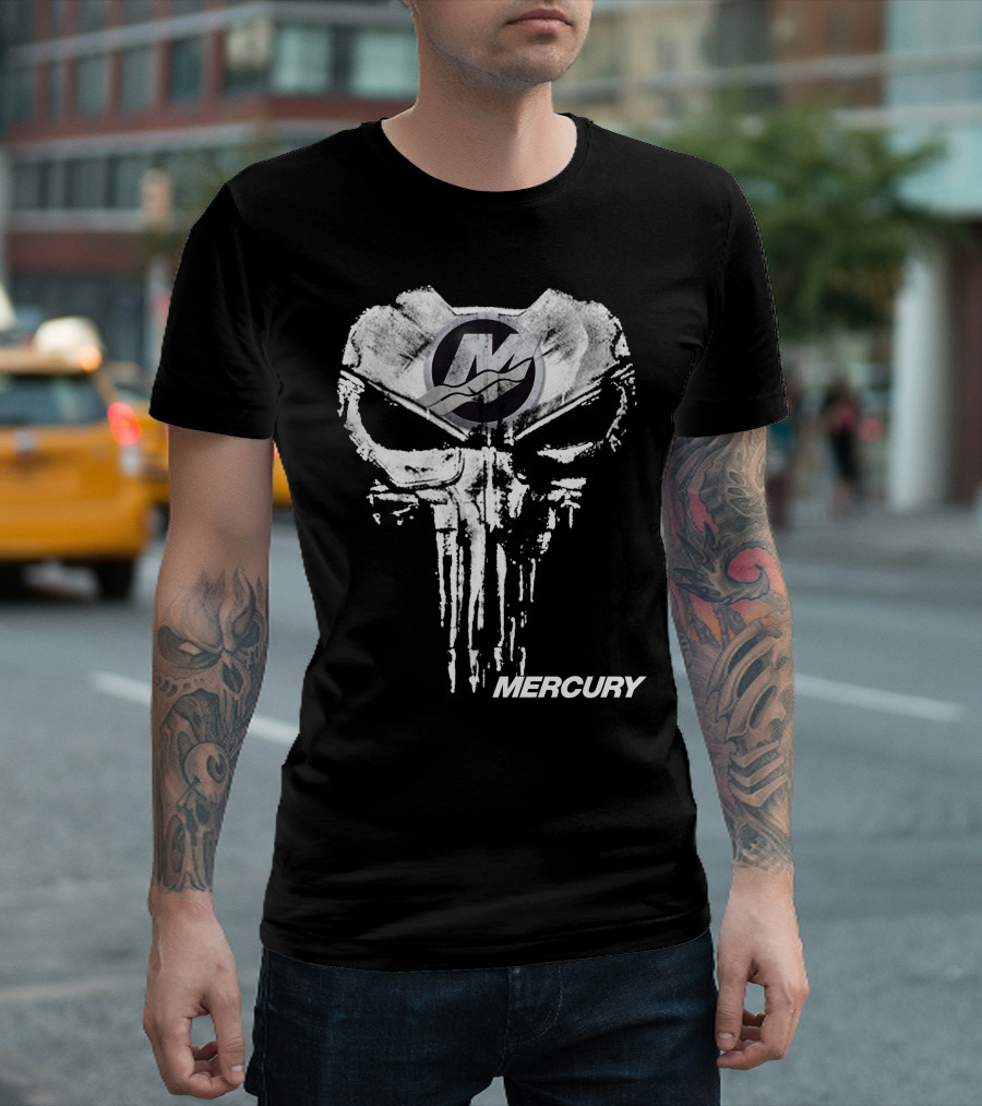 Mercury Logo With Punisher Skull Style T-Shirt
