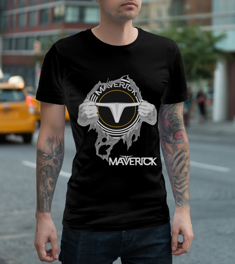 Maverick Logo With Hands Ripping Open T-Shirt