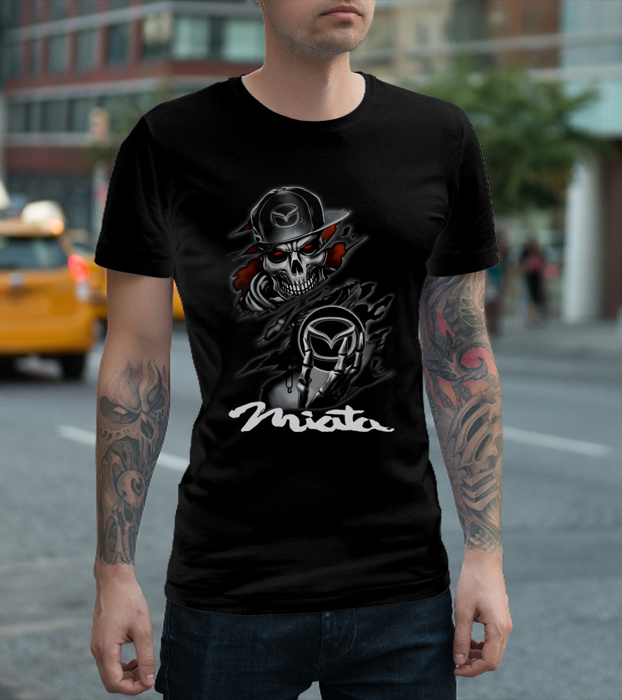 Miata Skull With Cap And Symbol Eyes T-Shirt