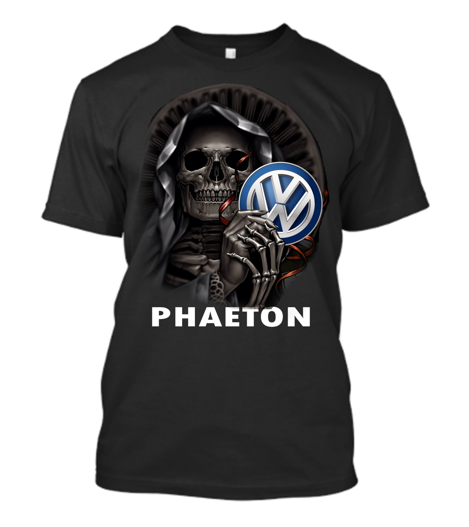 Volkswagen Phaeton Grim Reaper Skull Holding Vw Badge T-Shirt