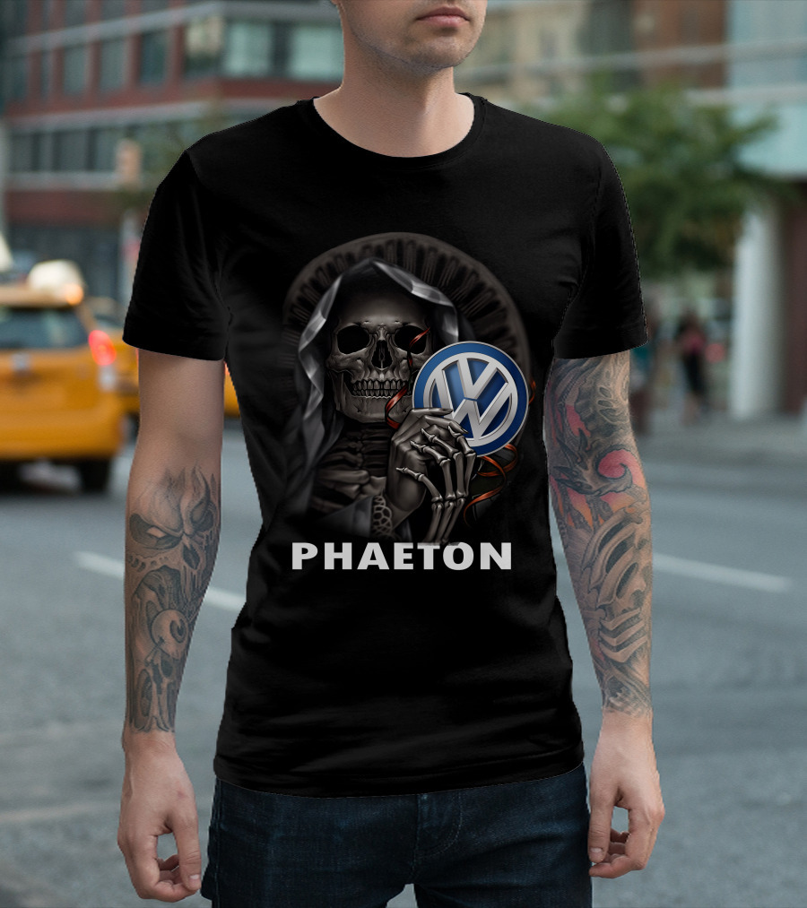 Volkswagen Phaeton Grim Reaper Skull Holding Vw Badge T-Shirt