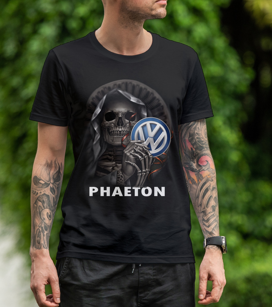 Volkswagen Phaeton Grim Reaper Skull Holding Vw Badge T-Shirt