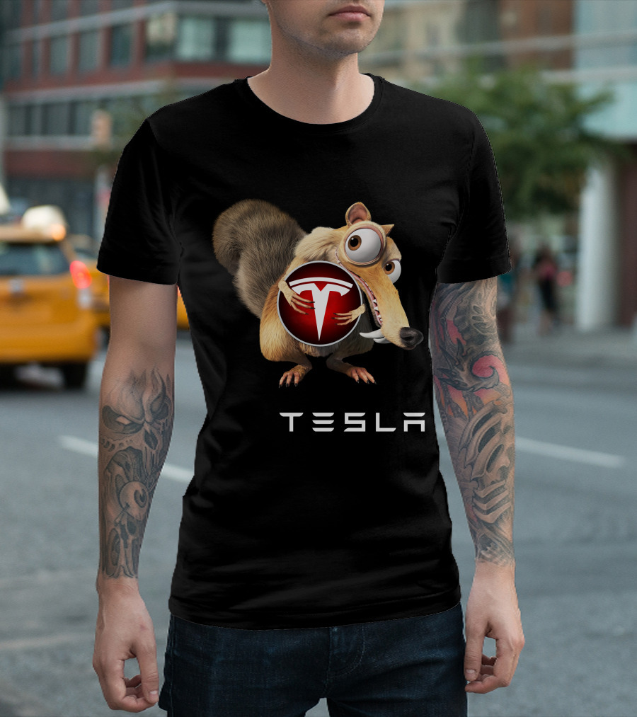 Tesla Ice Age Character Holding Tesla T-Shirt