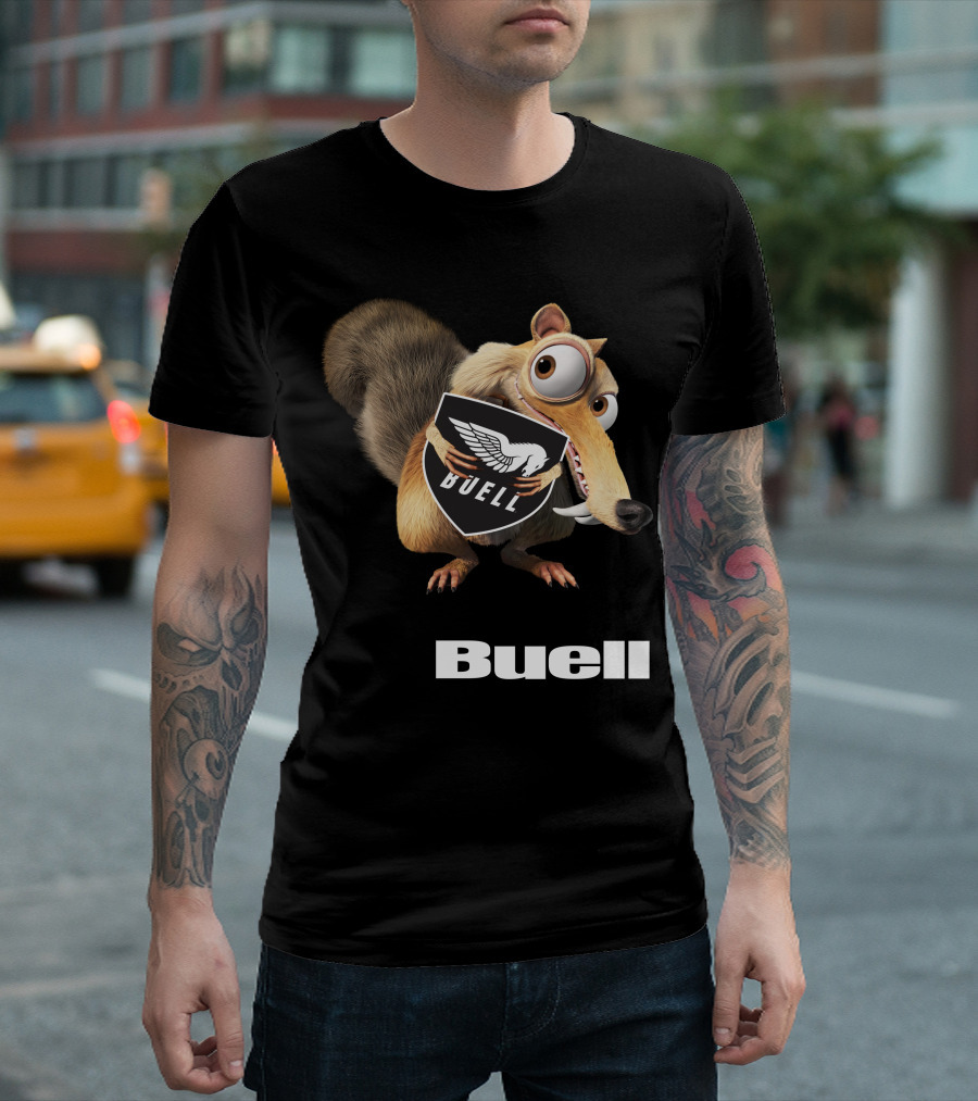 Buell Scrat Logo Iconic Character With Shield T-Shirt