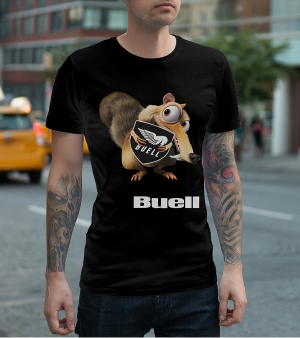 Buell Scrat Logo Iconic Character With Shield T-Shirt