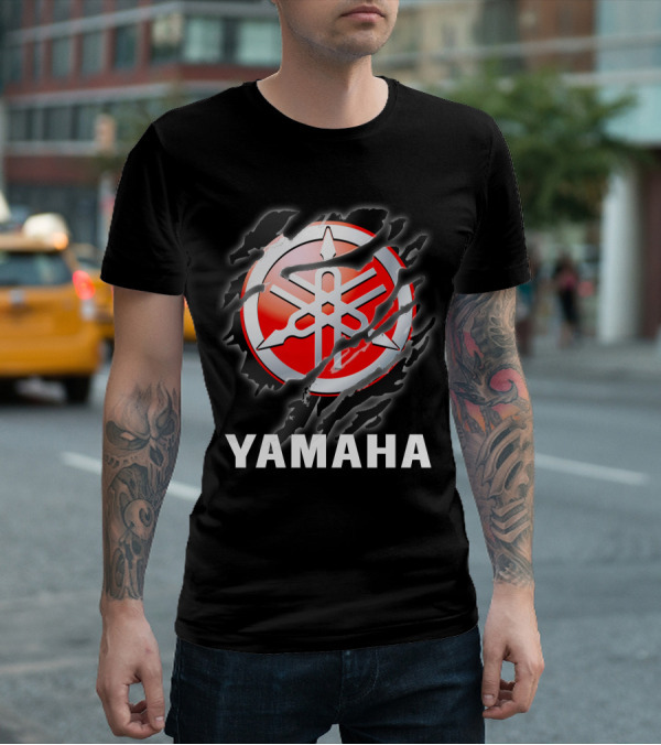 Yamaha Red And White Logo With Claw Marks T-Shirt
