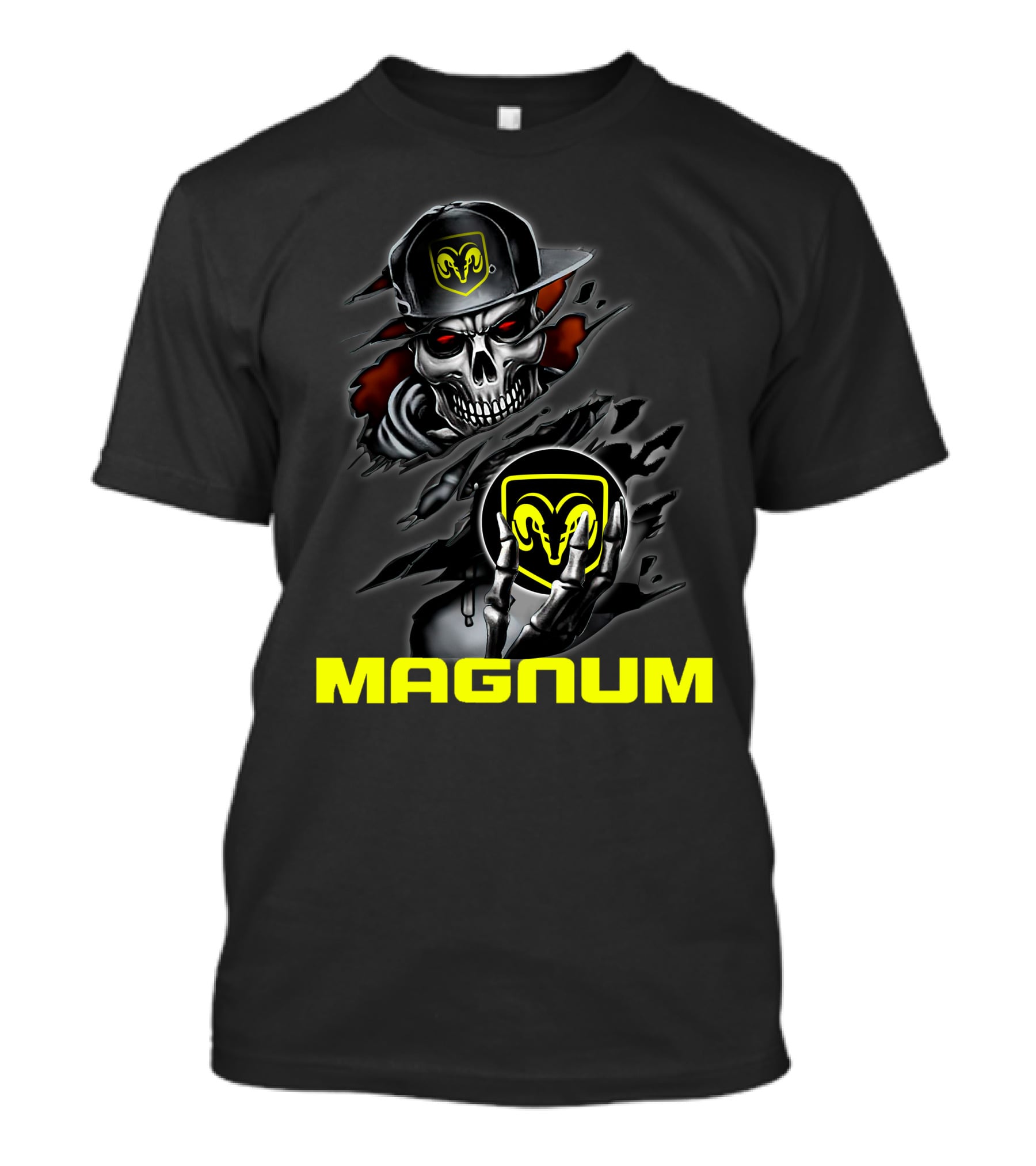 Magnum Skeleton Skull With Ram Logo מהמם T-Shirt