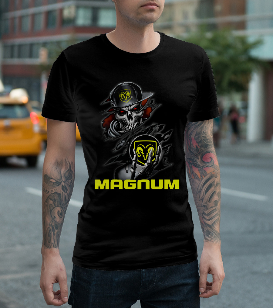 Magnum Skeleton Skull With Ram Logo מהמם T-Shirt