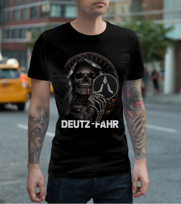 Deutz Fahr Grim Reaper Skeleton Cloaked Holding T-Shirt