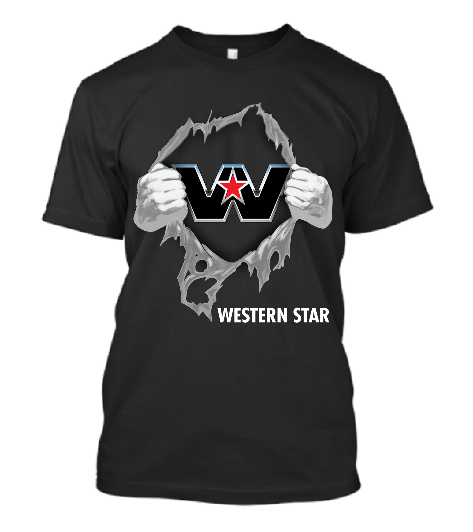 Western Star W Logo With Red Star And Hands T-Shirt