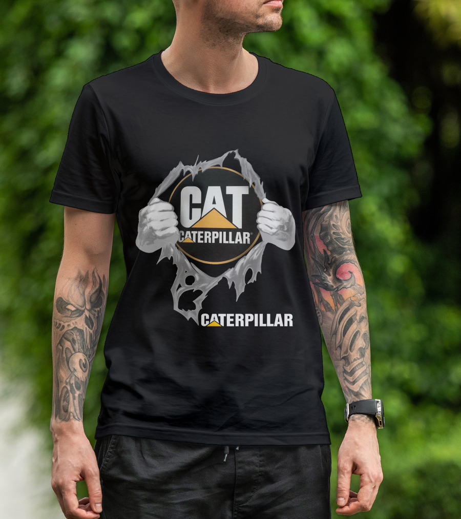 Cat Caterpillar Logo With Ripped Effect T-Shirt