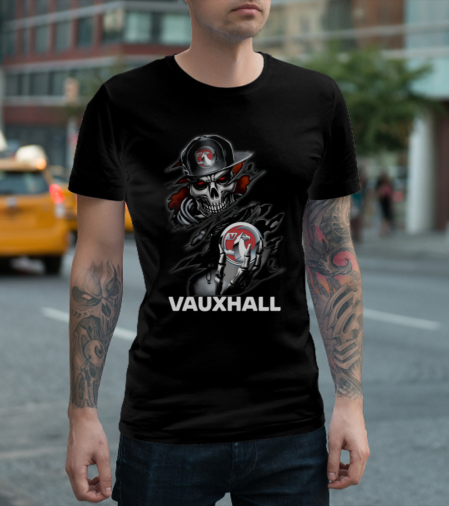 Vauxhall Skull And Logo Design With Hat And Claw Motif T-Shirt
