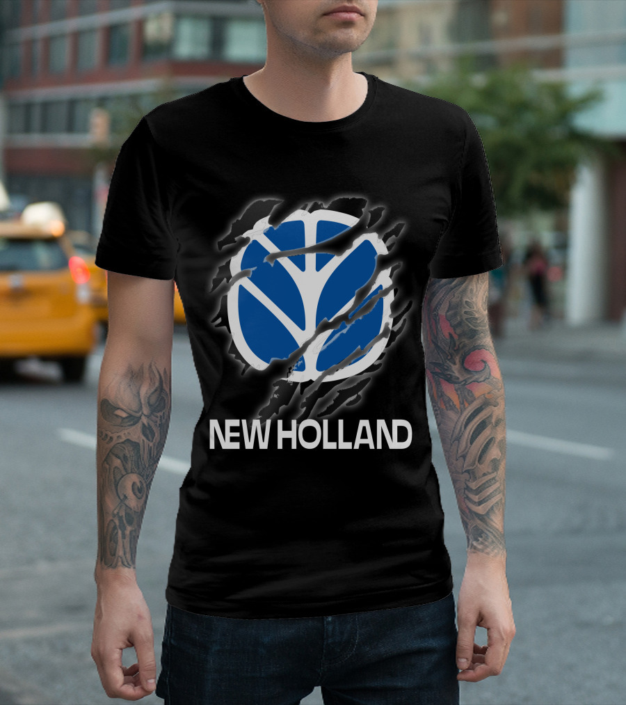 New Holland Blue Logo Ripped Effect T-Shirt