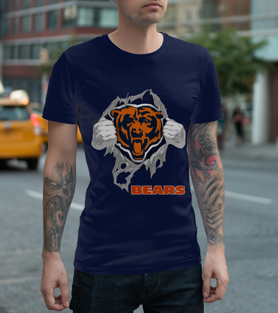 Chicago Bears Logo: Fierce Bear Ripping Through With Orange And Blue T-Shirt