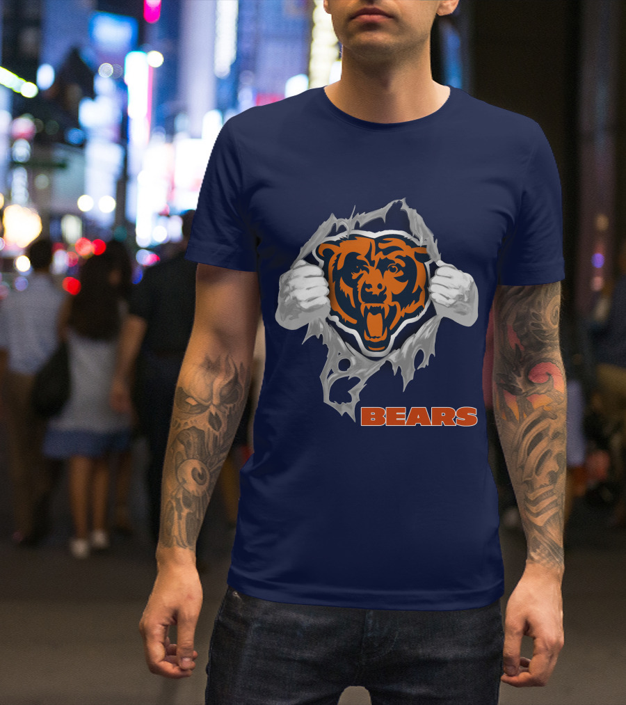 Chicago Bears Logo: Fierce Bear Ripping Through With Orange And Blue T-Shirt