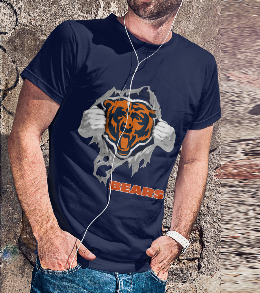 Chicago Bears Logo: Fierce Bear Ripping Through With Orange And Blue T-Shirt