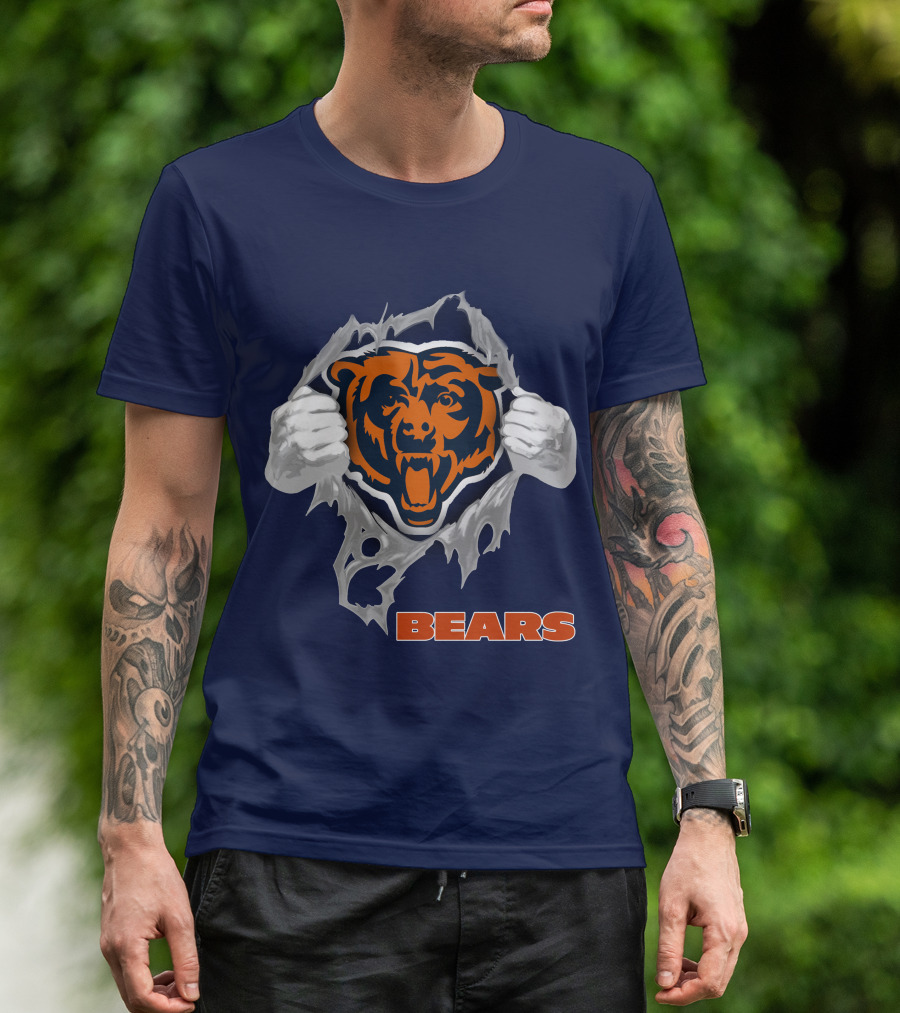 Chicago Bears Logo: Fierce Bear Ripping Through With Orange And Blue T-Shirt