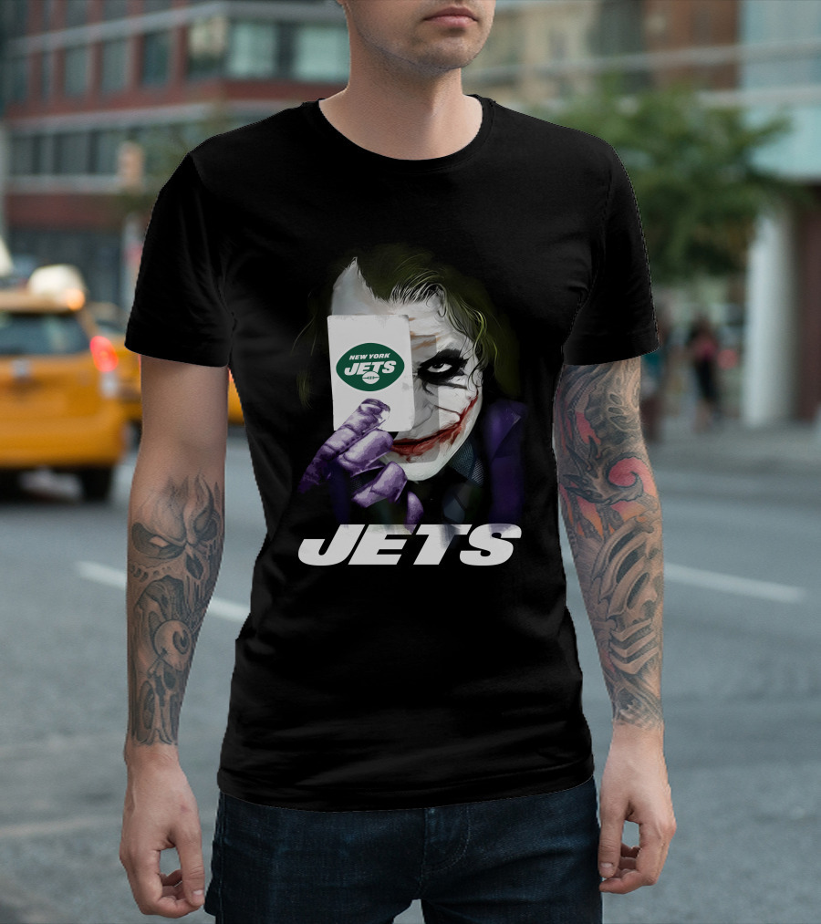 New York Jets Joker Card Face Holding License Plate Style T-Shirt