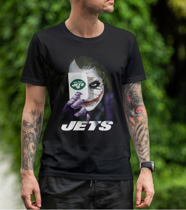 New York Jets Joker Card Face Holding License Plate Style T-Shirt