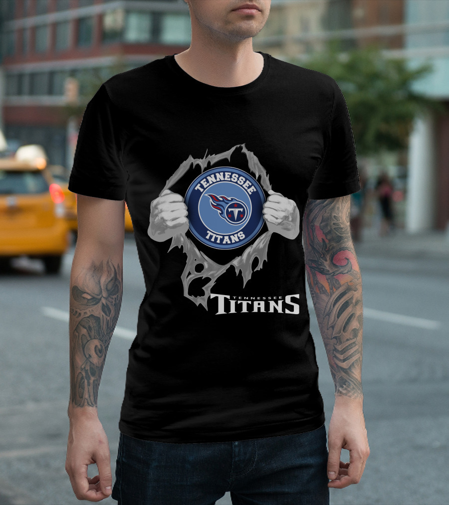 Tennessee Titans Football Logo With Torn Effect And Hands T-Shirt