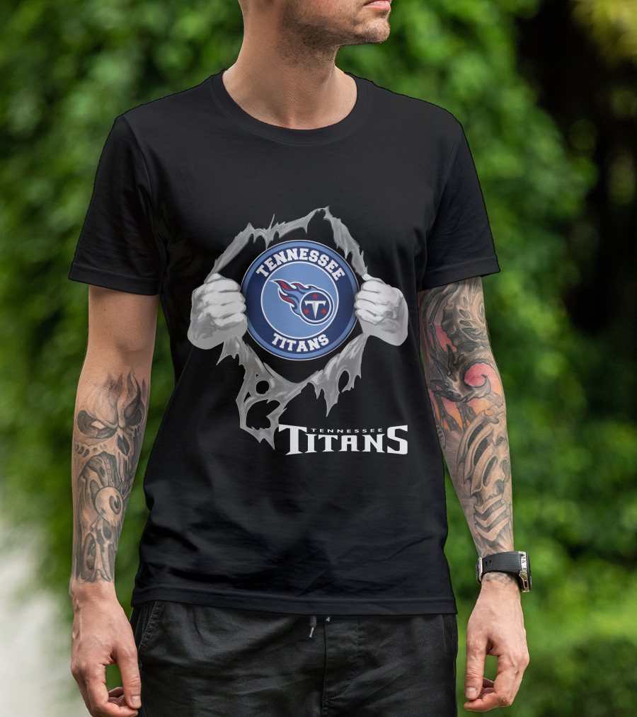 Tennessee Titans Football Logo With Torn Effect And Hands T-Shirt