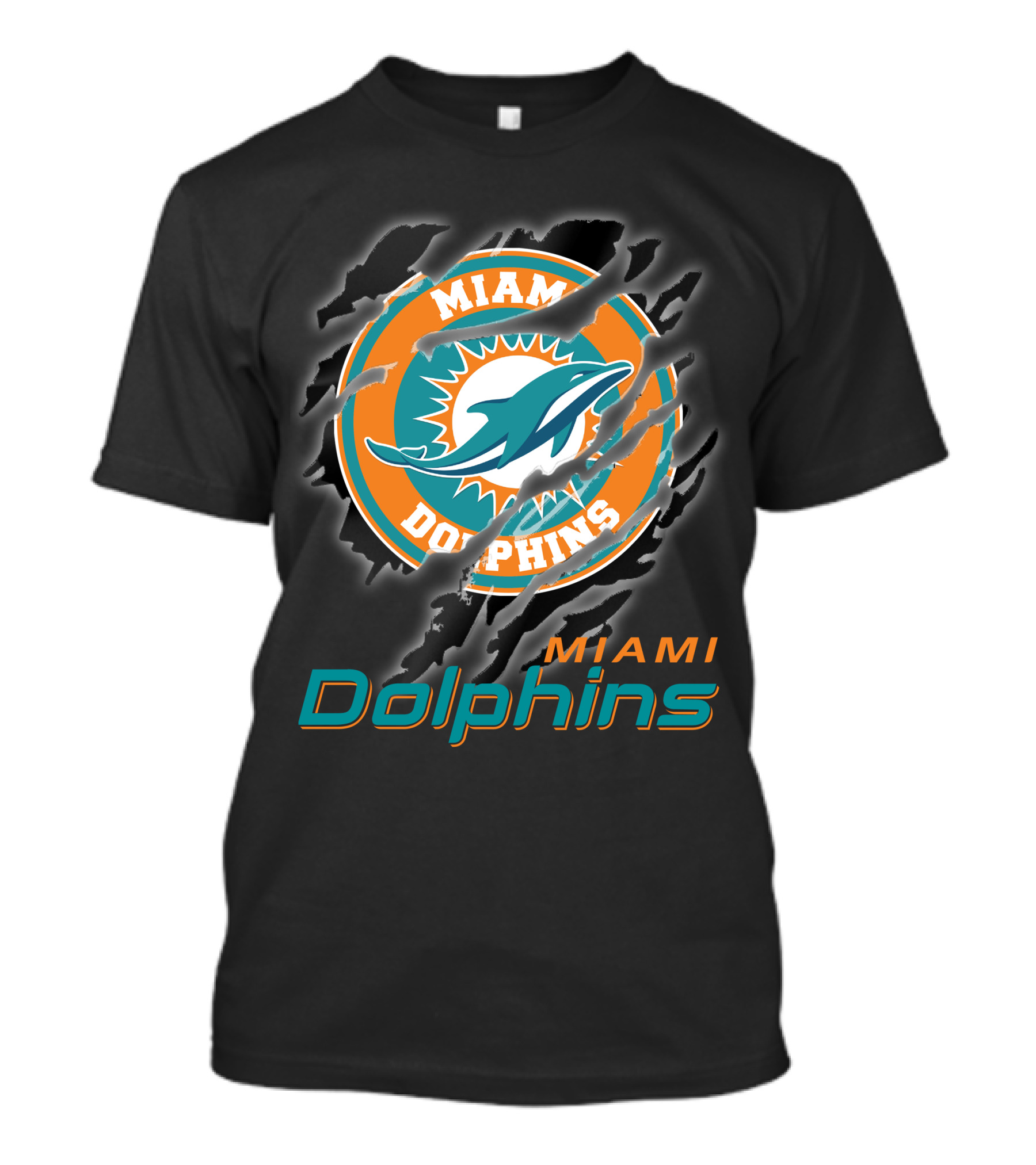 Miami Dolphins Logo With Claw Marks T-Shirt