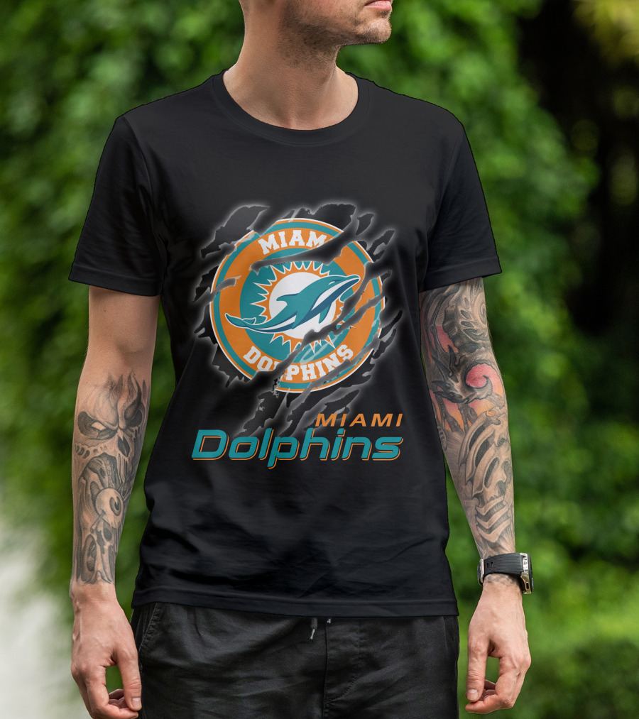 Miami Dolphins Logo With Claw Marks T-Shirt