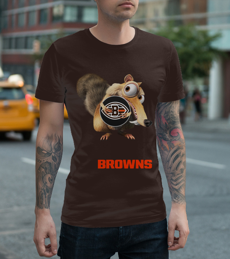 Browns 09 Animated Character Holding Football T-Shirt