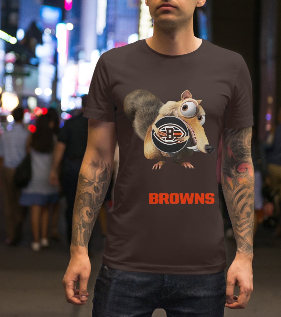 Browns 09 Animated Character Holding Football T-Shirt