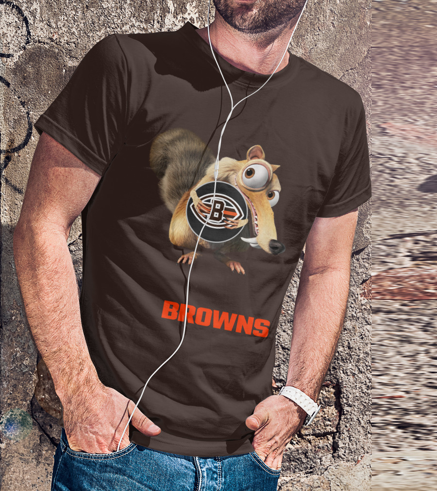 Browns 09 Animated Character Holding Football T-Shirt