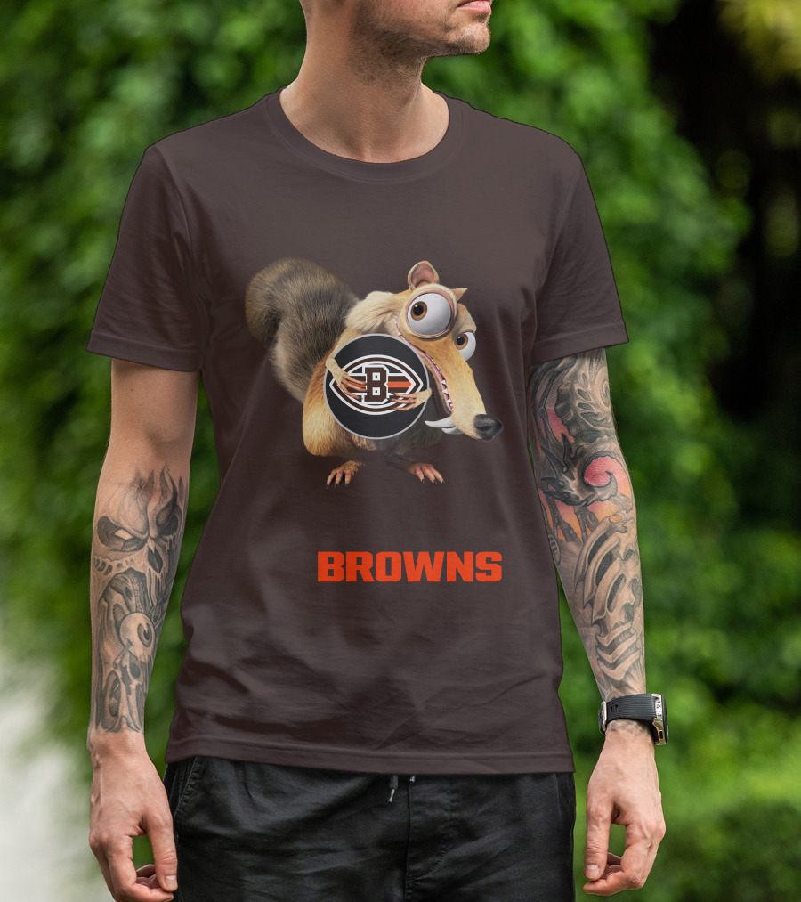 Browns 09 Animated Character Holding Football T-Shirt