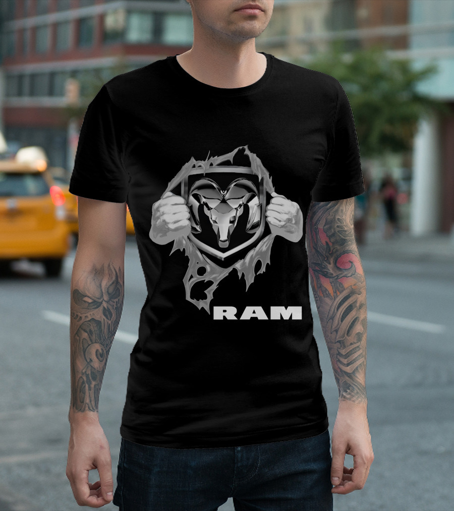 Ram 03 Logo With Bold Shield And Ripped Effect T-Shirt