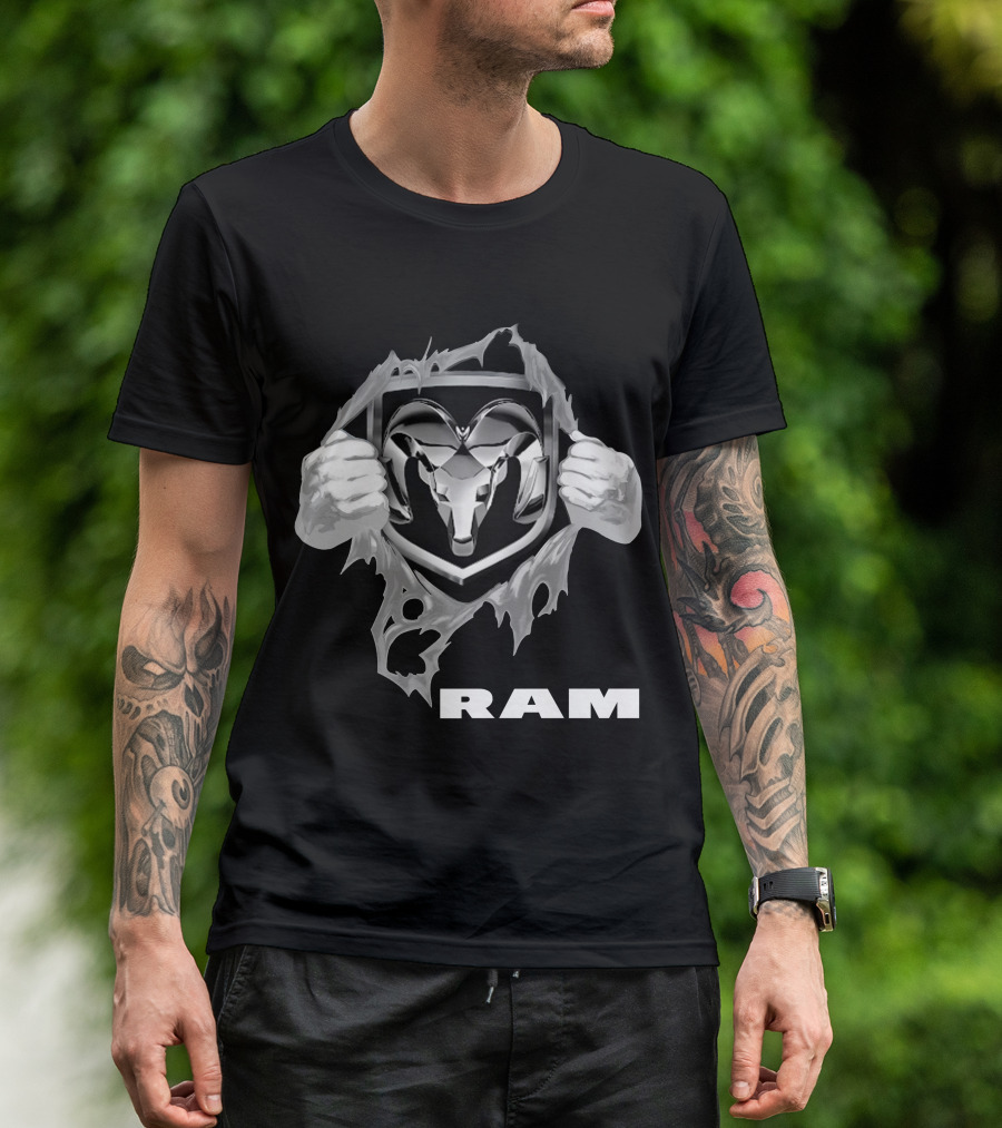 Ram 03 Logo With Bold Shield And Ripped Effect T-Shirt