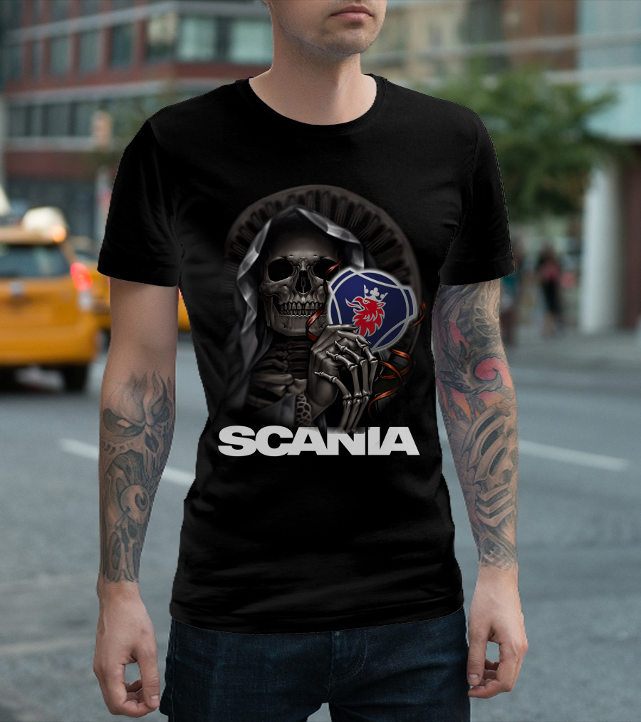 Scania Grim Reaper With Emblem And Hooded Skeleton T-Shirt