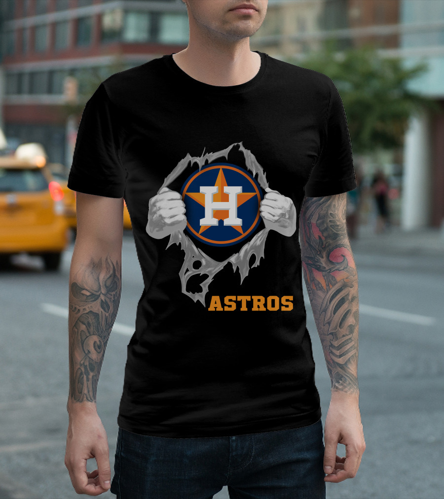 Astros Team Logo With Hands Ripping Open T-Shirt