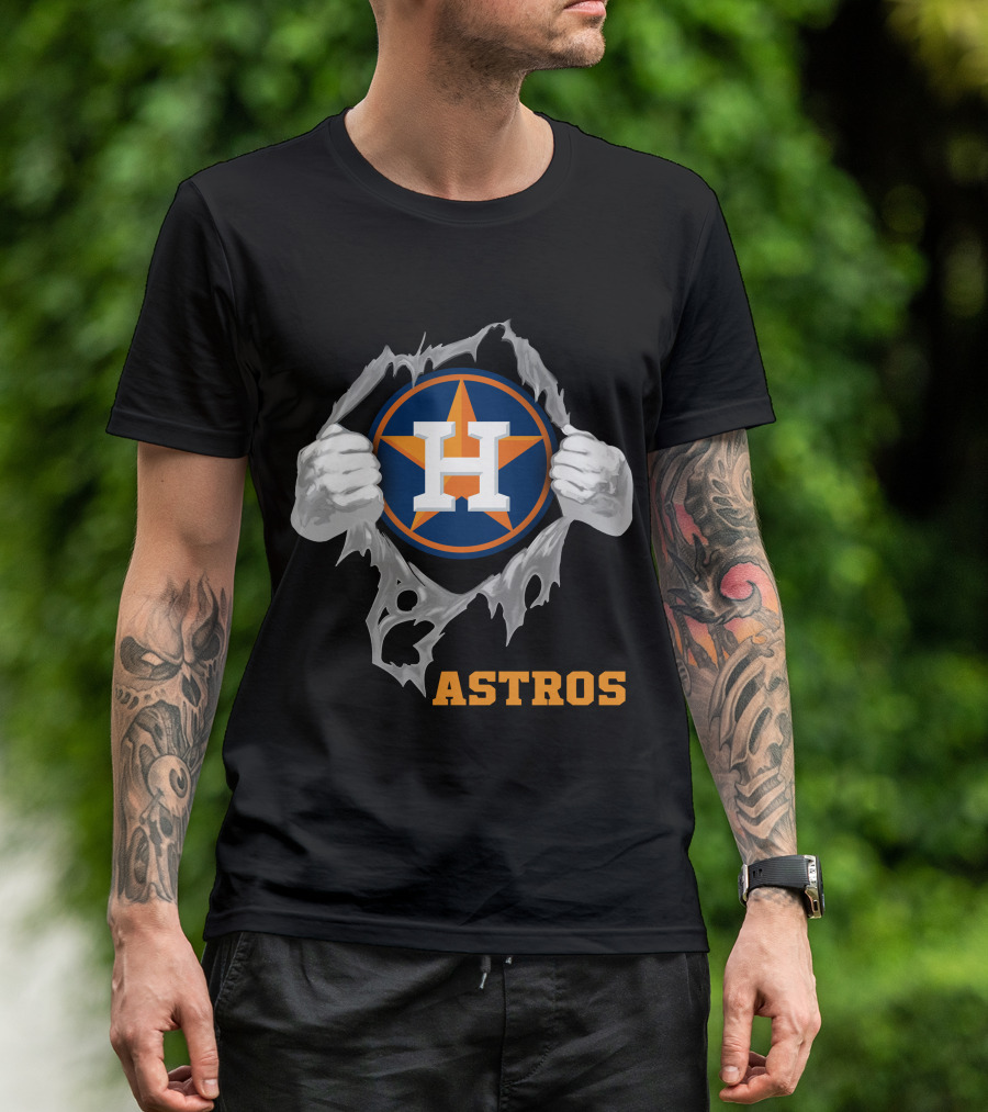 Astros Team Logo With Hands Ripping Open T-Shirt