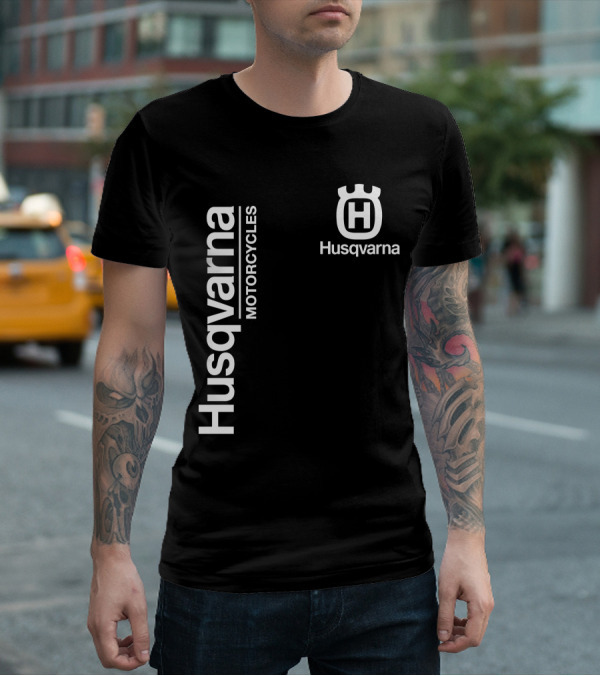Husqvarna Motorcycles Vertical Text With Icon T-Shirt