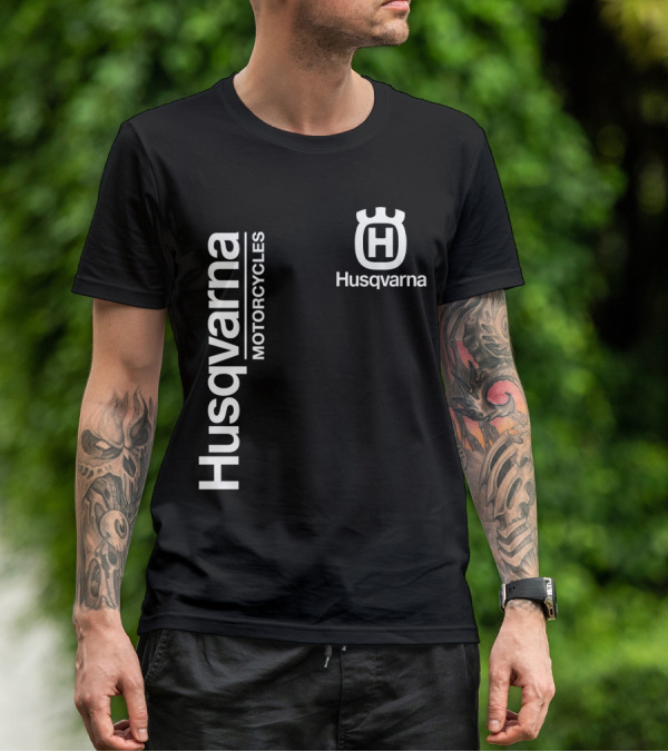 Husqvarna Motorcycles Vertical Text With Icon T-Shirt