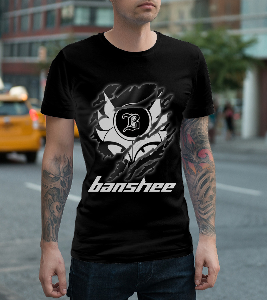 Banshee9 Black And White Clawed Logo With Stylized B T-Shirt