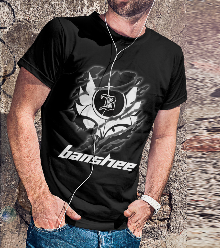 Banshee9 Black And White Clawed Logo With Stylized B T-Shirt