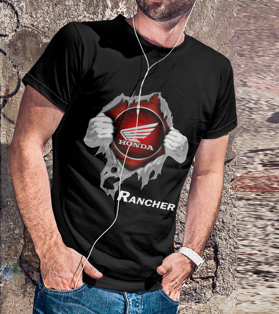 Honda Rancher Motorcycle Logo With Ripping Effect T-Shirt