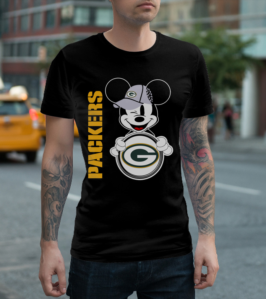 Packers G Logo With Winking Mickey Mouse Ears Hat T-Shirt