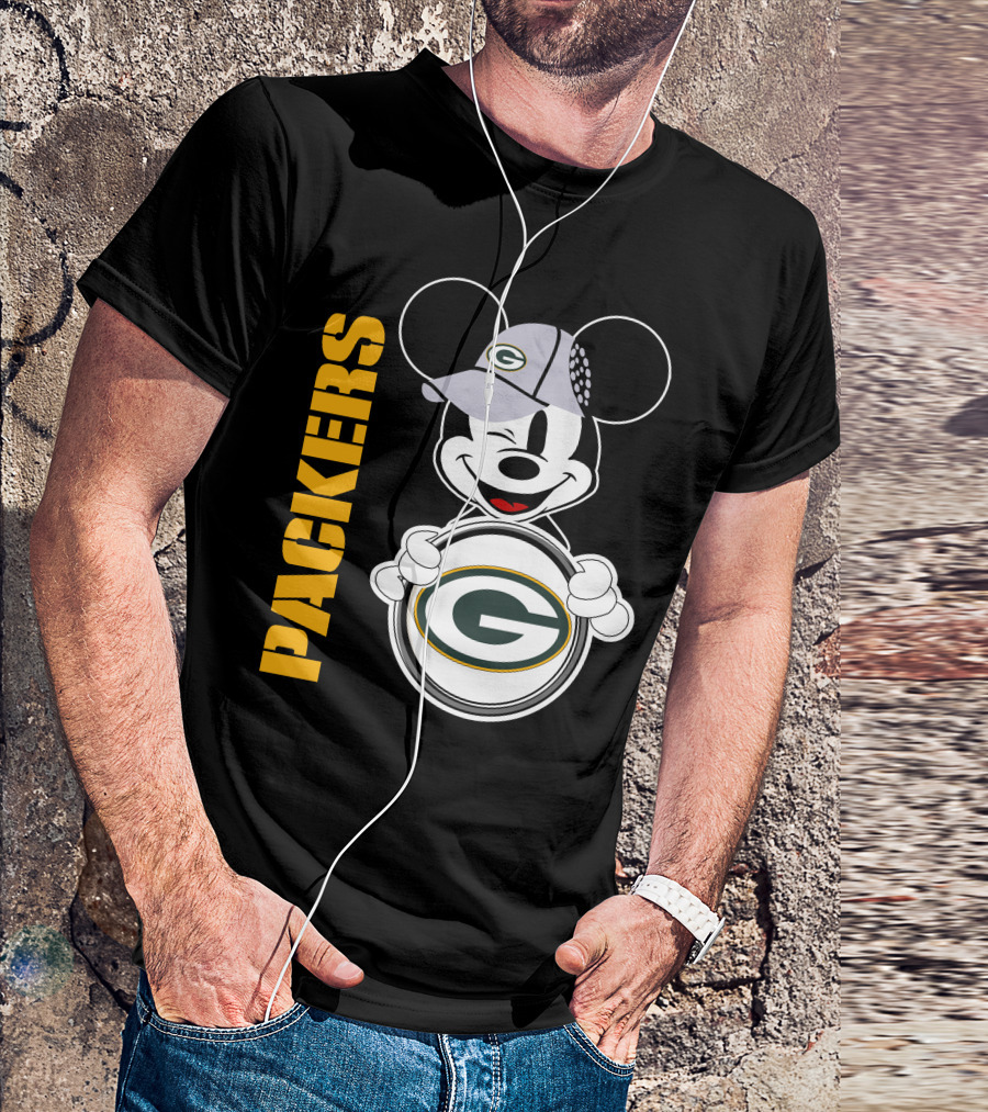 Packers G Logo With Winking Mickey Mouse Ears Hat T-Shirt