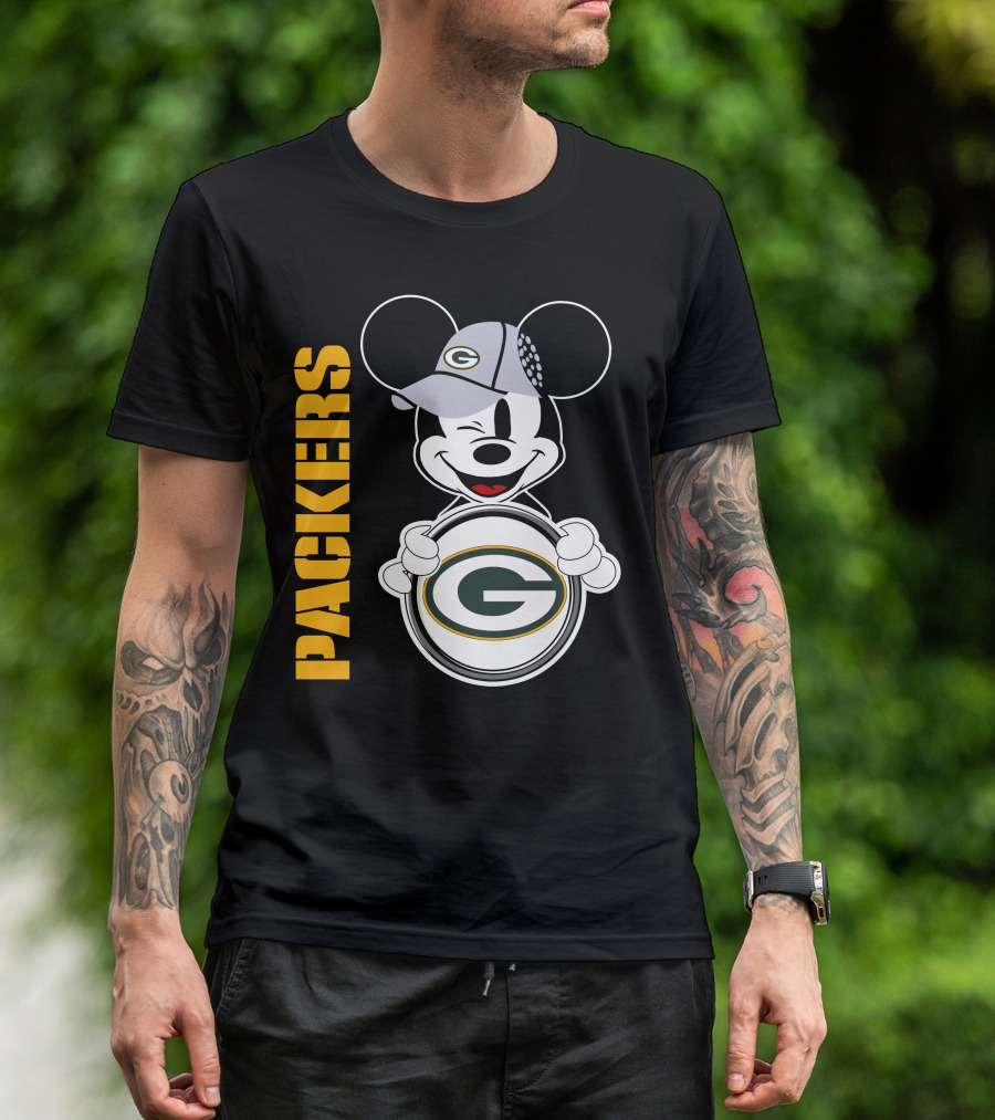 Packers G Logo With Winking Mickey Mouse Ears Hat T-Shirt