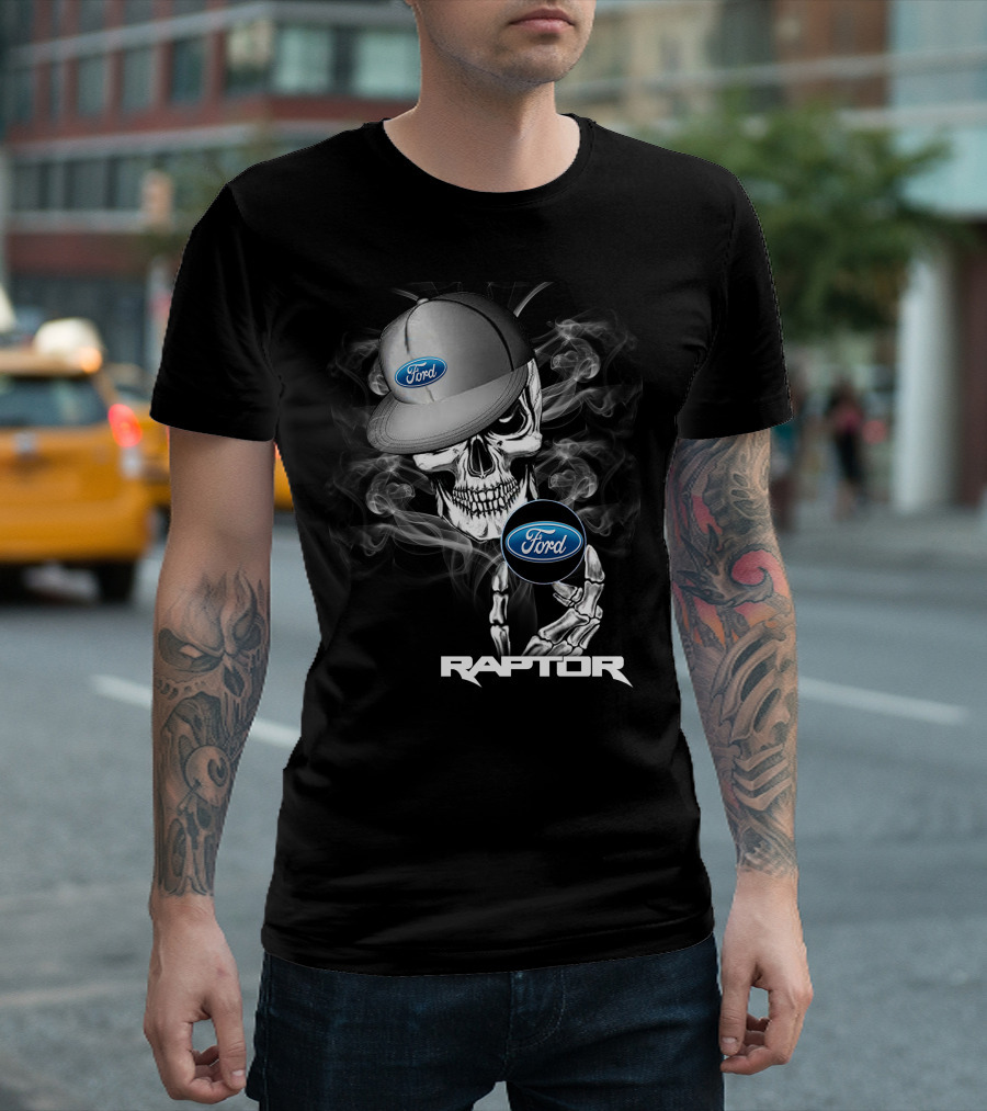 Raptor Ford Skull With Smoke And Cap T-Shirt