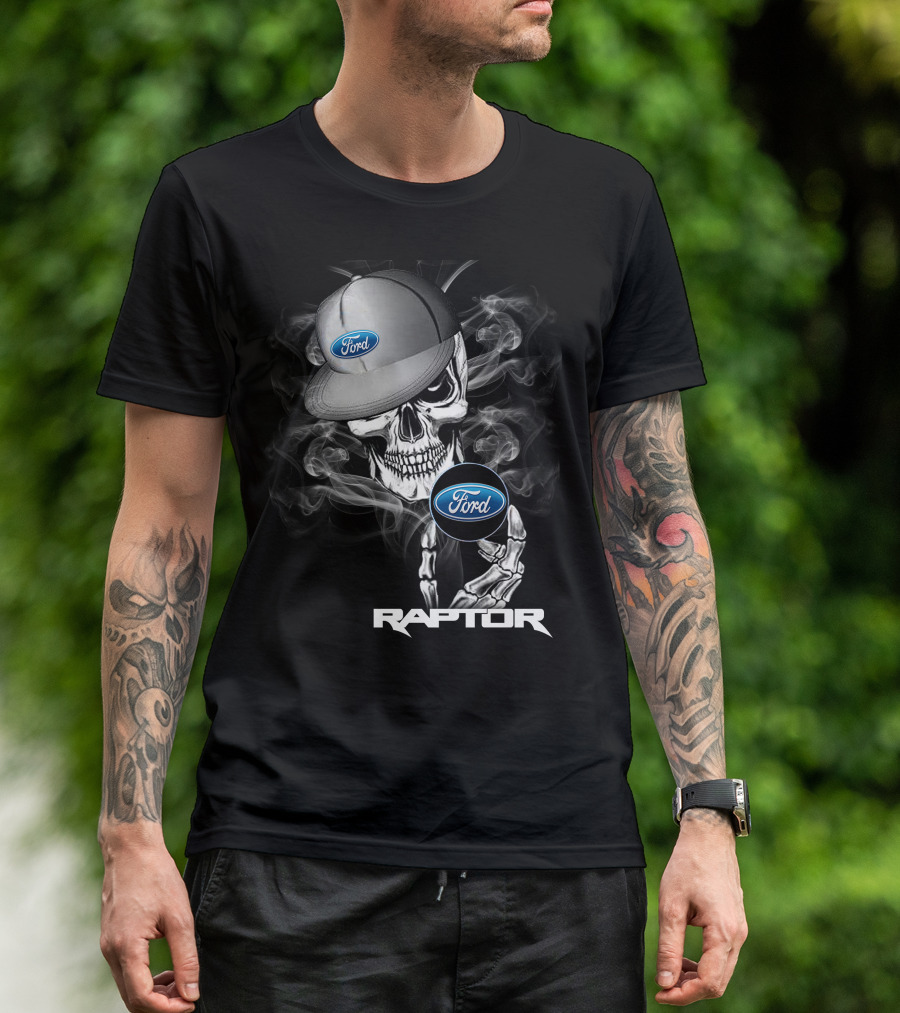 Raptor Ford Skull With Smoke And Cap T-Shirt