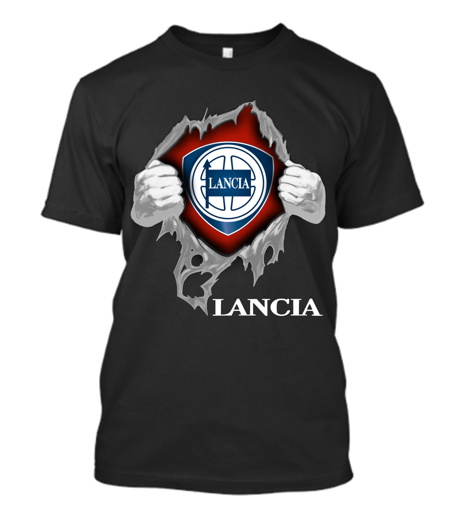 Lancia Logo Shield Ripped Design With Hands T-Shirt
