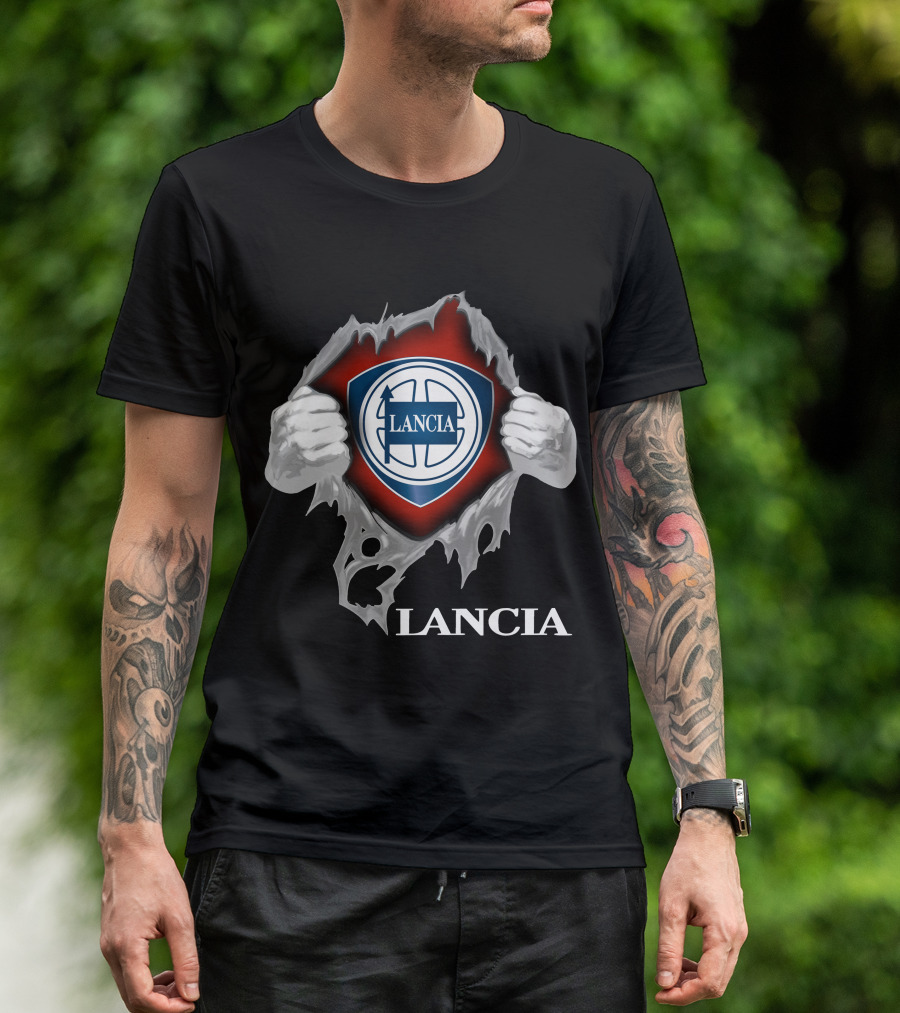 Lancia Logo Shield Ripped Design With Hands T-Shirt
