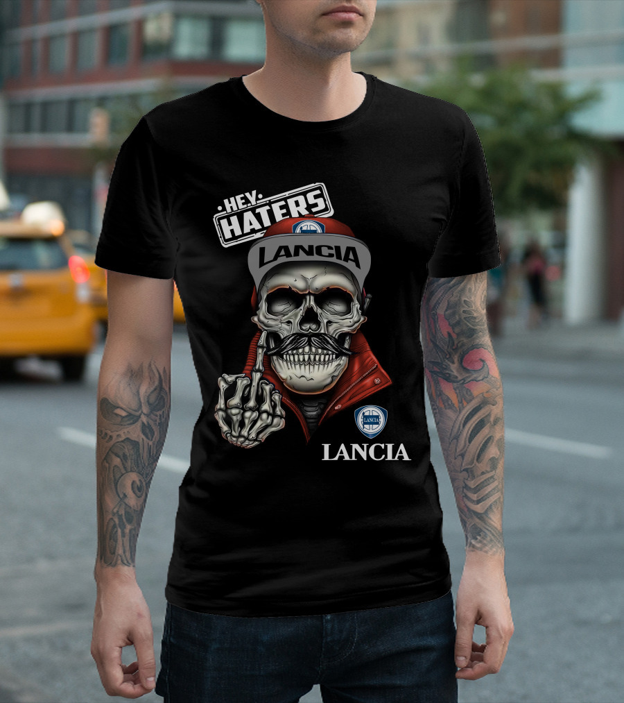 Lancia Skull Hey Haters Skeleton Middle Finger Art T-Shirt